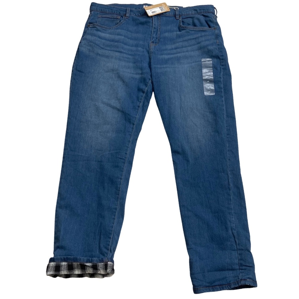 Eddie Bauer Women‎ size 16 Boyfriend Mid-Rise Slim Flannel Lined Jeans Blue nwt